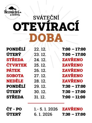 🎄Bobří otevírací doba je tady!🎄 Stavte se pro poctivé maso na svátky 🥩 Těšíme se na vás!